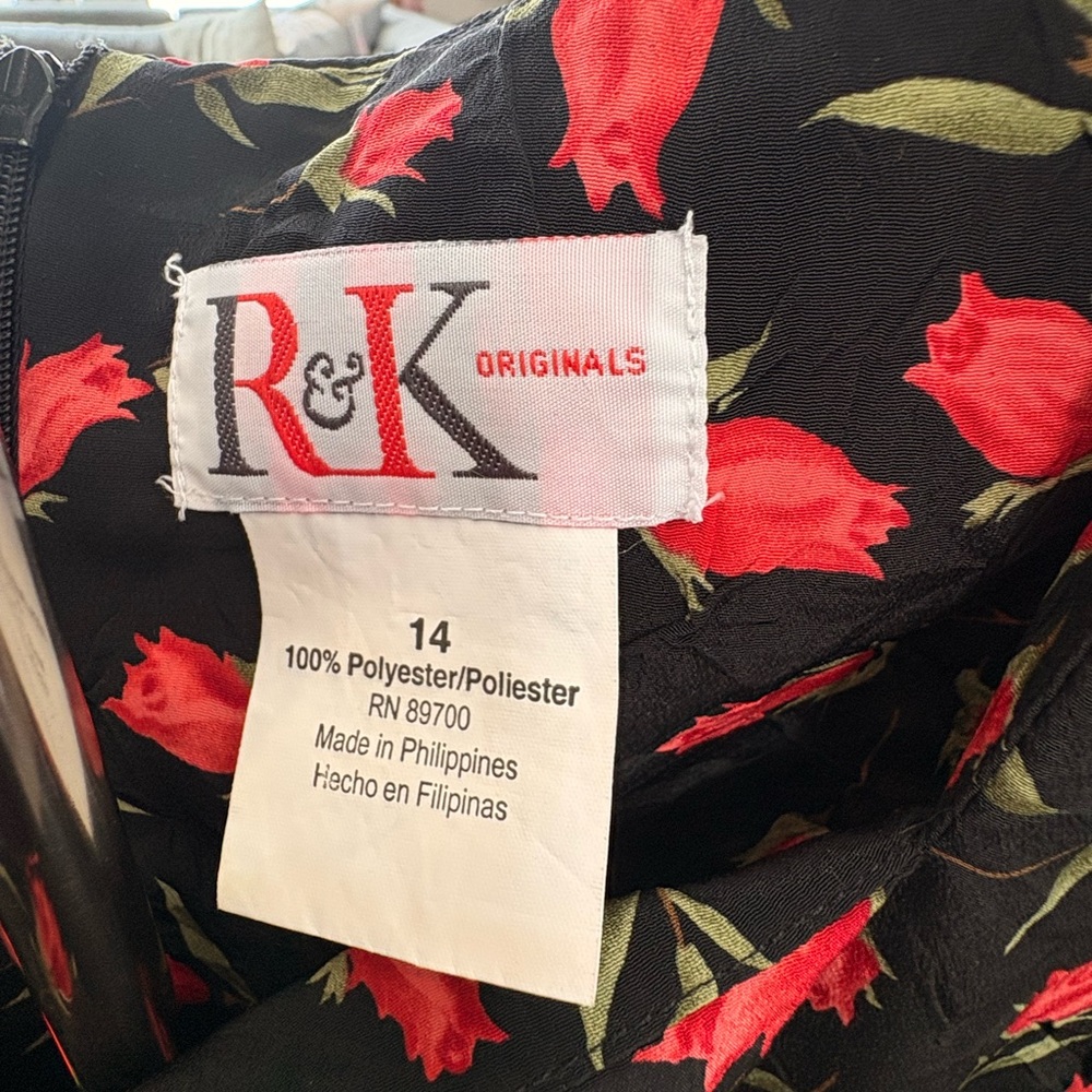 R&K Black Maxi Dress with Red Floral Pattern - Picture 2 of 4